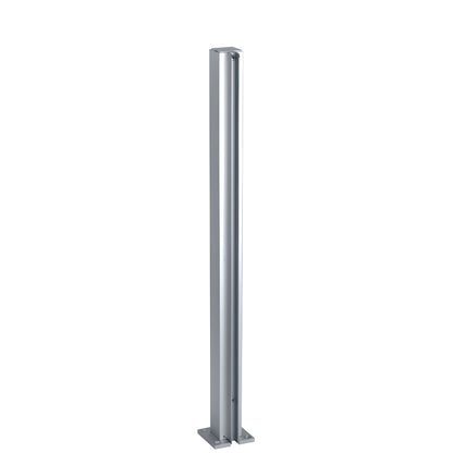 Satin anodized aluminum 24" square partition end post with U-channel glazing, top cap and base.