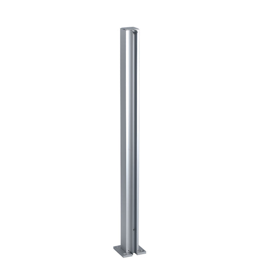 Satin anodized aluminum 24" square partition end post with U-channel glazing, top cap and base.