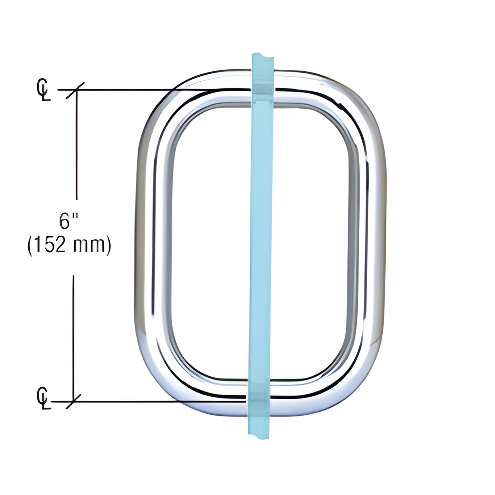 Polished chrome squared brass pull handle, SKU BPD6CH - 6" center-to-center, fits 6-12mm (1/4-1/2") glass.