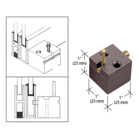 CRL D813DU dark bronze anodized 1" cube deck catch for pass thru windows with spring plunger, diagram shown