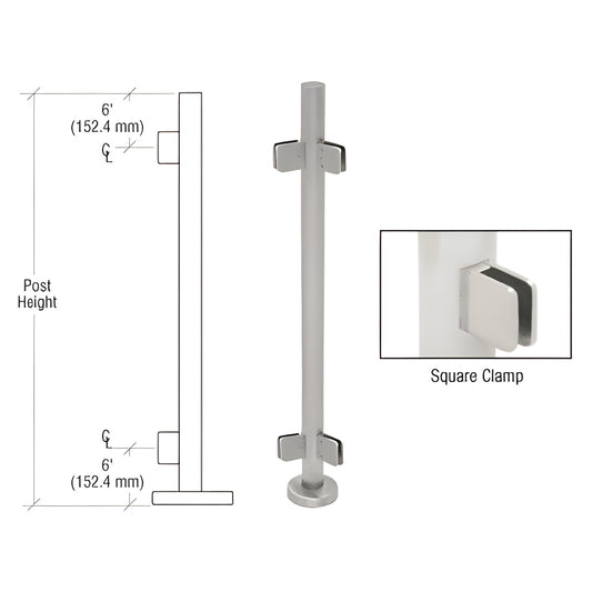 PS36ABS stainless steel 1.9" round glass-clamp post kit with base plate and square Z-clamps for 1/2" tempered glass