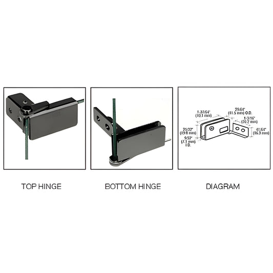 GDH96BL gloss black brass glass cabinet top and bottom hinges for 5-6mm tempered glass (pair)
