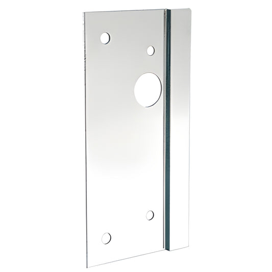 LG410LPS polished stainless steel 4x10 center lock latch guard, left-hand, with mounting holes