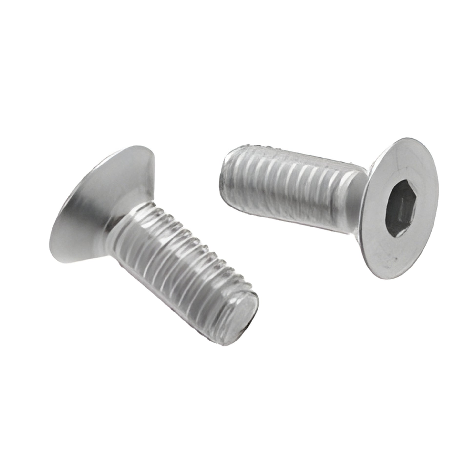 RSP6BS brushed stainless steel flat-head Allen M6 x1mm x 5/8 in (16 mm) replacement screws, pack of two