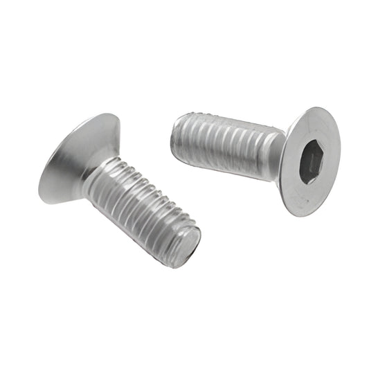 RSP6BS brushed stainless steel flat-head Allen M6 x1mm x 5/8 in (16 mm) replacement screws, pack of two