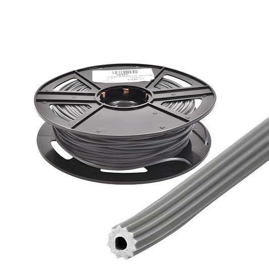 Gray hollow-core vinyl screen retainer spline on 500' black plastic spool (SKU 5C125) for window and door screens