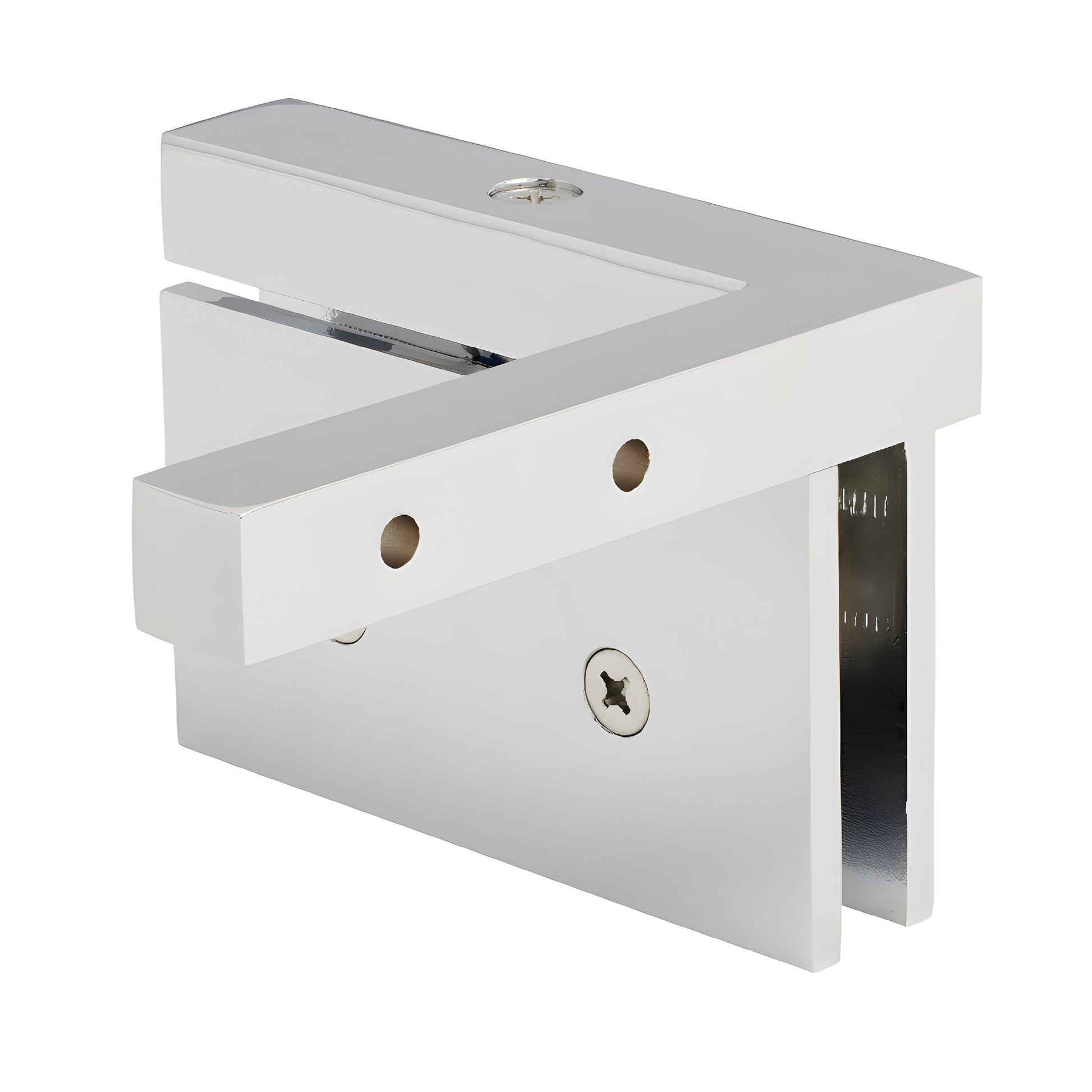 Polished chrome left-hand wall-mount glass pivot hinge for 1/2 (12mm) frameless shower glass, SKU SRCAR05LCH