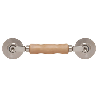 Screen and spline roller with contoured hardwood handle and two steel wheels (round and concave), SKU 166166RN
