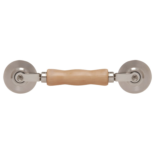 Screen and spline roller with contoured hardwood handle and two steel wheels (round and concave), SKU 166166RN