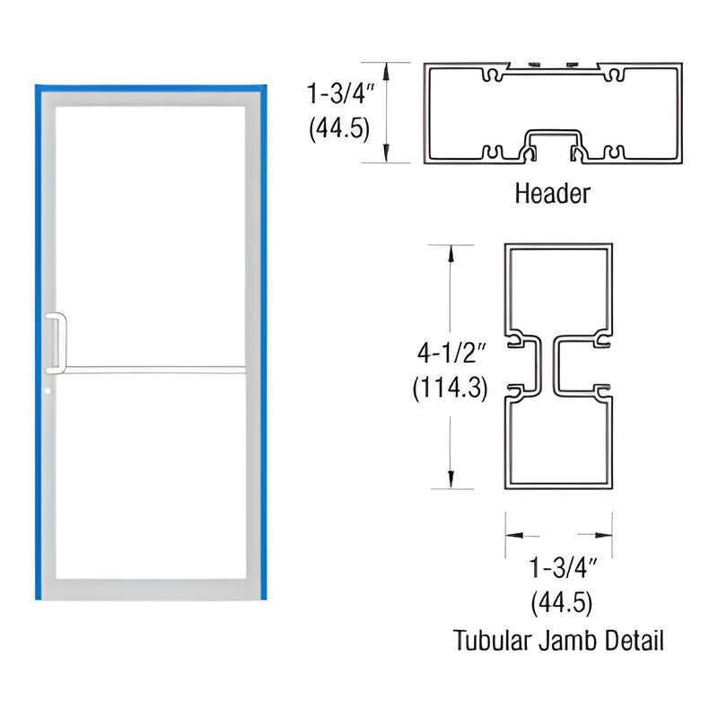 FR41271 offset pivot aluminum door frame with aluminum threshold and JS455 tubular jambs, door illustration and jamb/header d