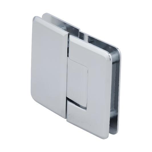 P1N580CH Pinnacle polished chrome brass frameless glass-to-glass shower hinge, beveled edges, self-centering pivot.