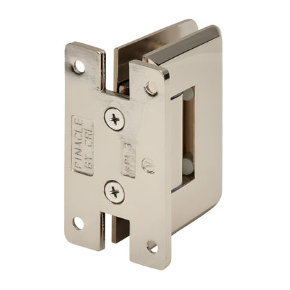 P1N337PN Polished nickel brass adjustable Pinnacle shower door hinge, H back plate, fits 8-12mm glass.