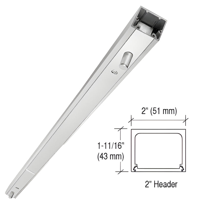 NH272PS polished stainless steel narrow header with snap-in cover and CRL860 pivot, 1-5/8" x 1-7/8" (41 48 mm).