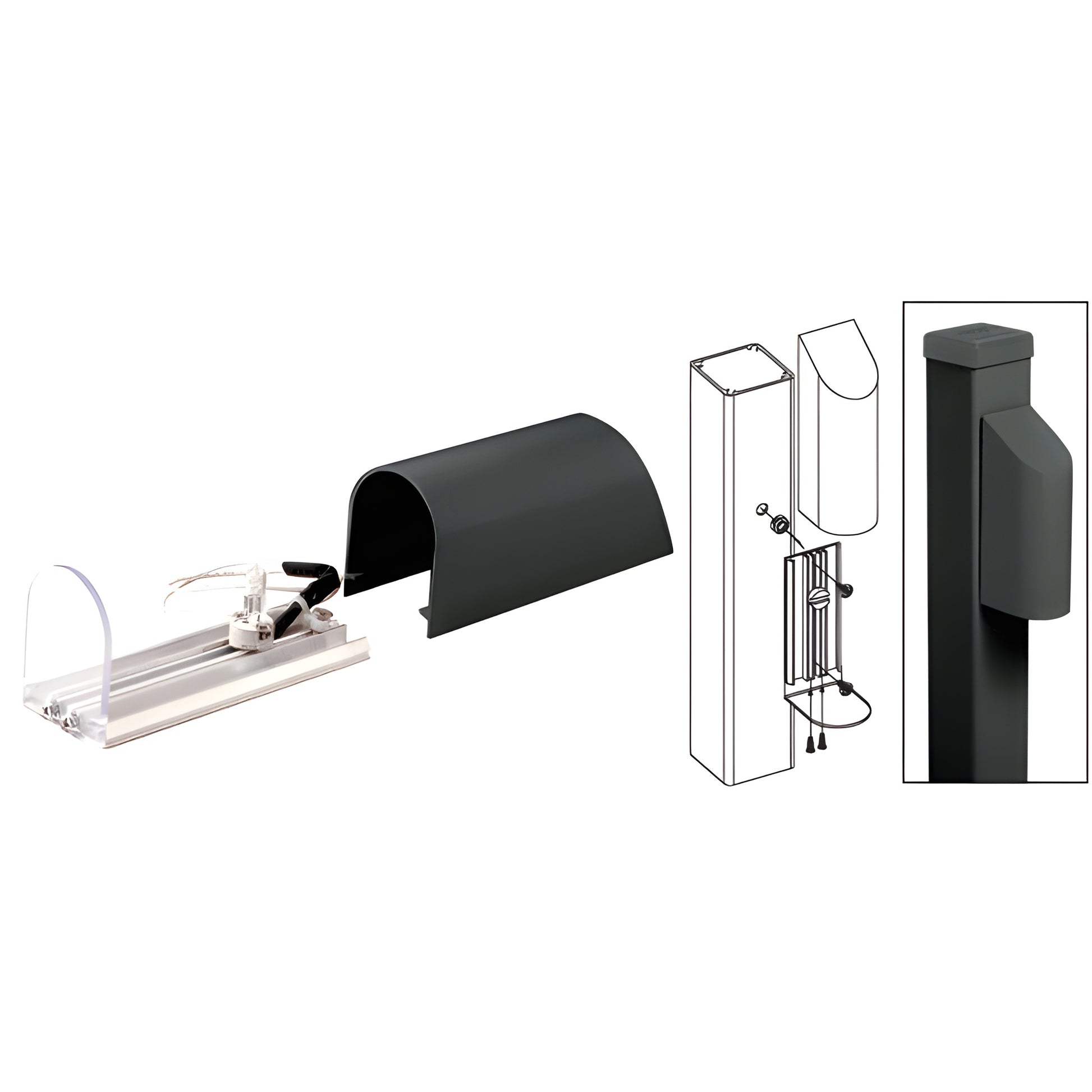 ACH1BL matte black aluminum post light, hooded low-voltage 10W fixture for 4x4 or 2-3/8" posts