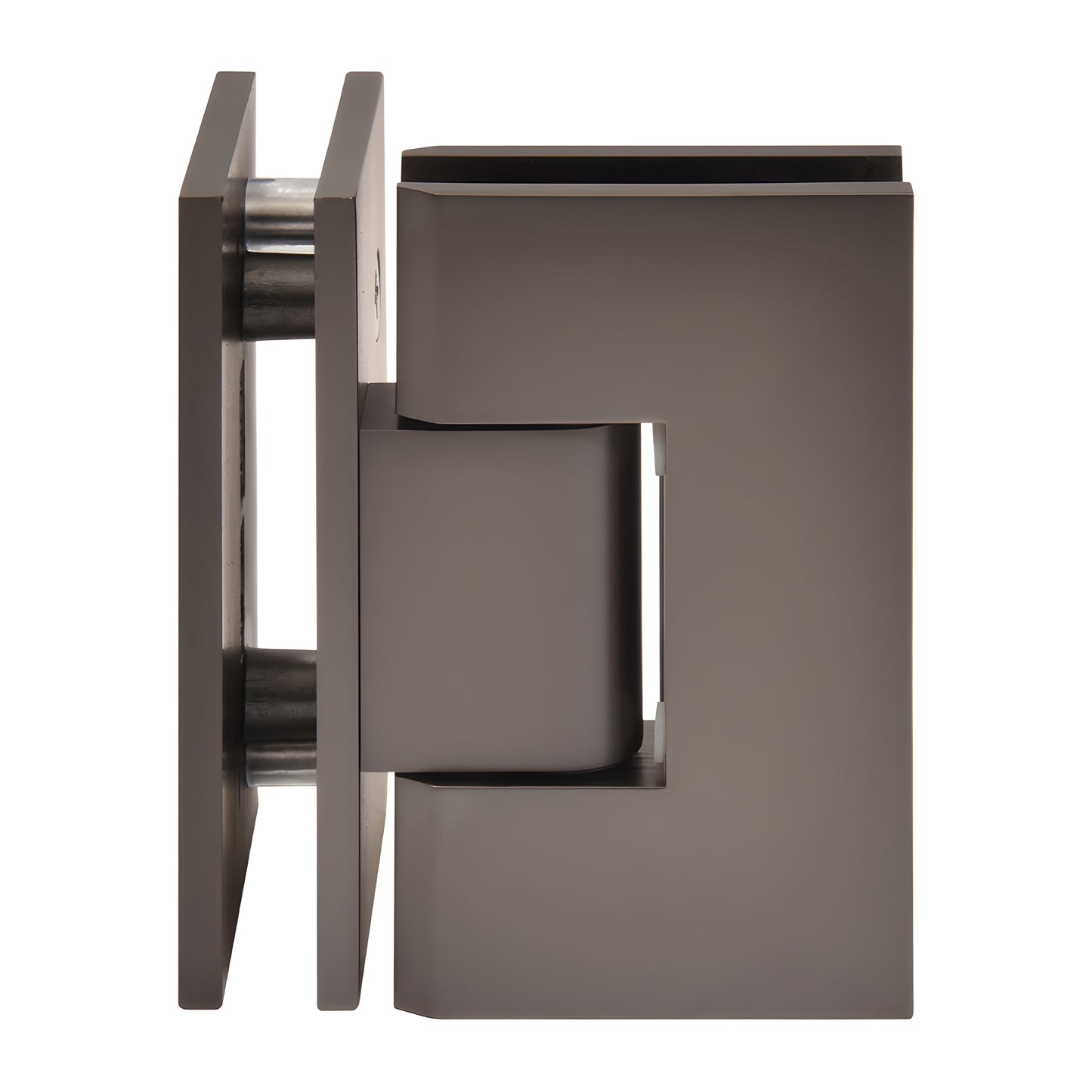 V1E092 Vienna 90 square-edge shower hinge, matte gunmetal brass, for 3/8-1/2 tempered glass (heavy-duty)