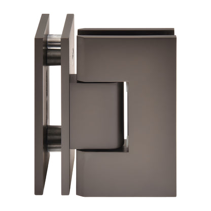 V1E092 Vienna 90 square-edge shower hinge, matte gunmetal brass, for 3/8-1/2 tempered glass (heavy-duty)