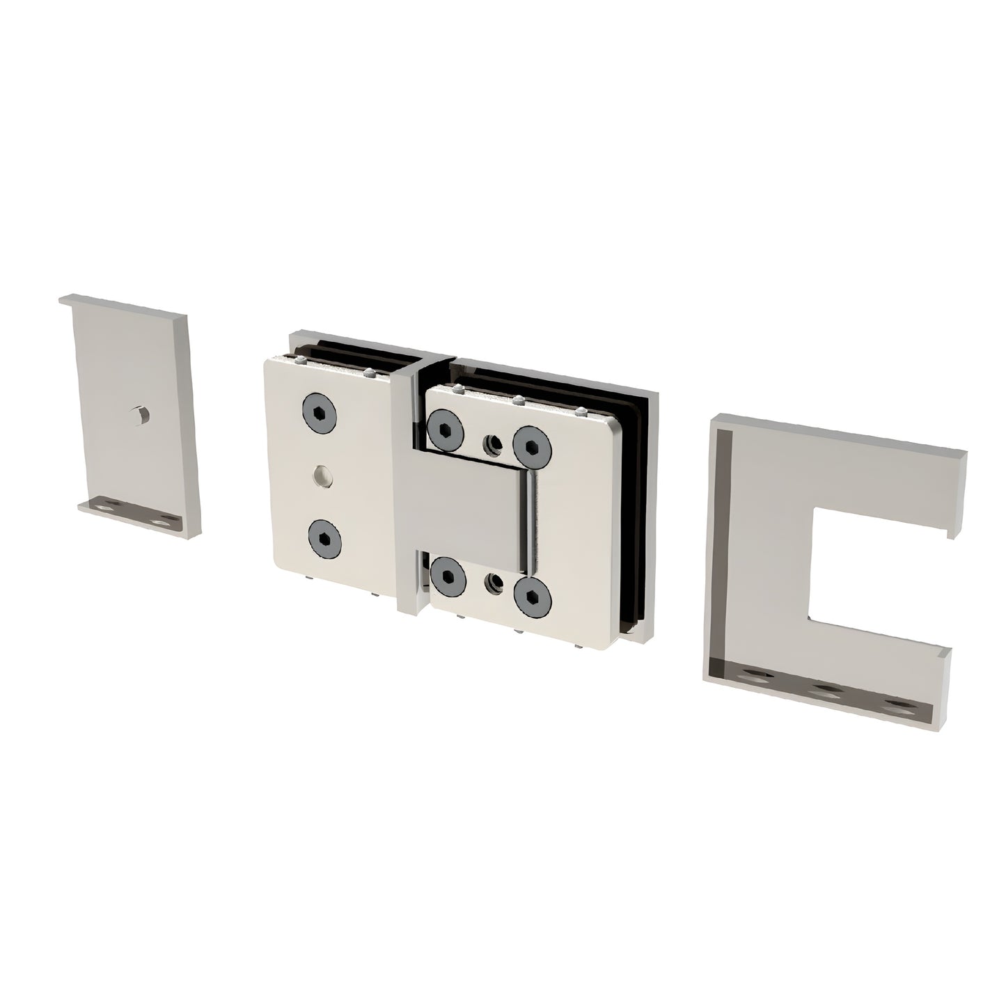 BEL380CH Bellagio polished chrome concealed square hinge for 8-10mm frameless glass shower doors (brass, self-centering)