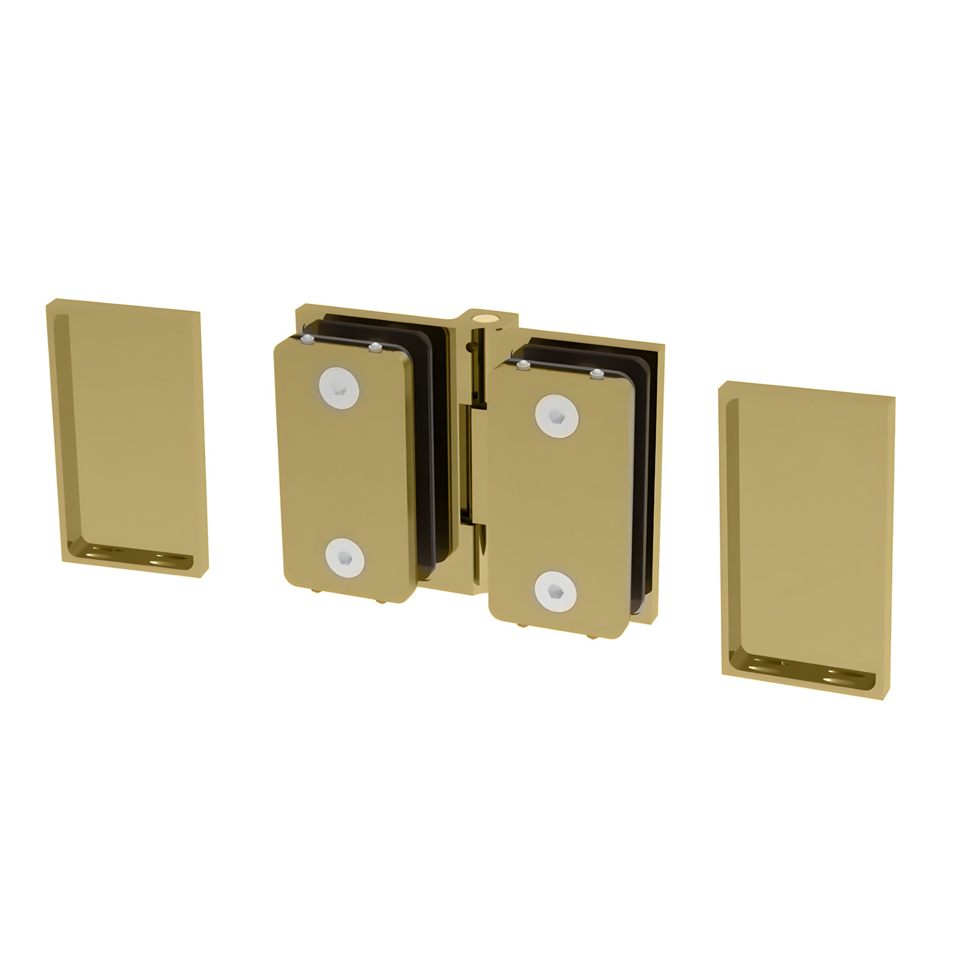 Satin brass concealed glass-to-glass shower hinge (Como series, SKU C0M180SB) for 8-10mm frameless doors.