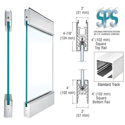 CRL Satin Anodized Type 1 SPS 4" Square Top & Bottom Glass Door Rails