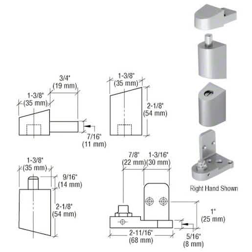 CRL Aluminum Right Hand 0P400 Pivot Set - Durable Top & Bottom Mounting Solution