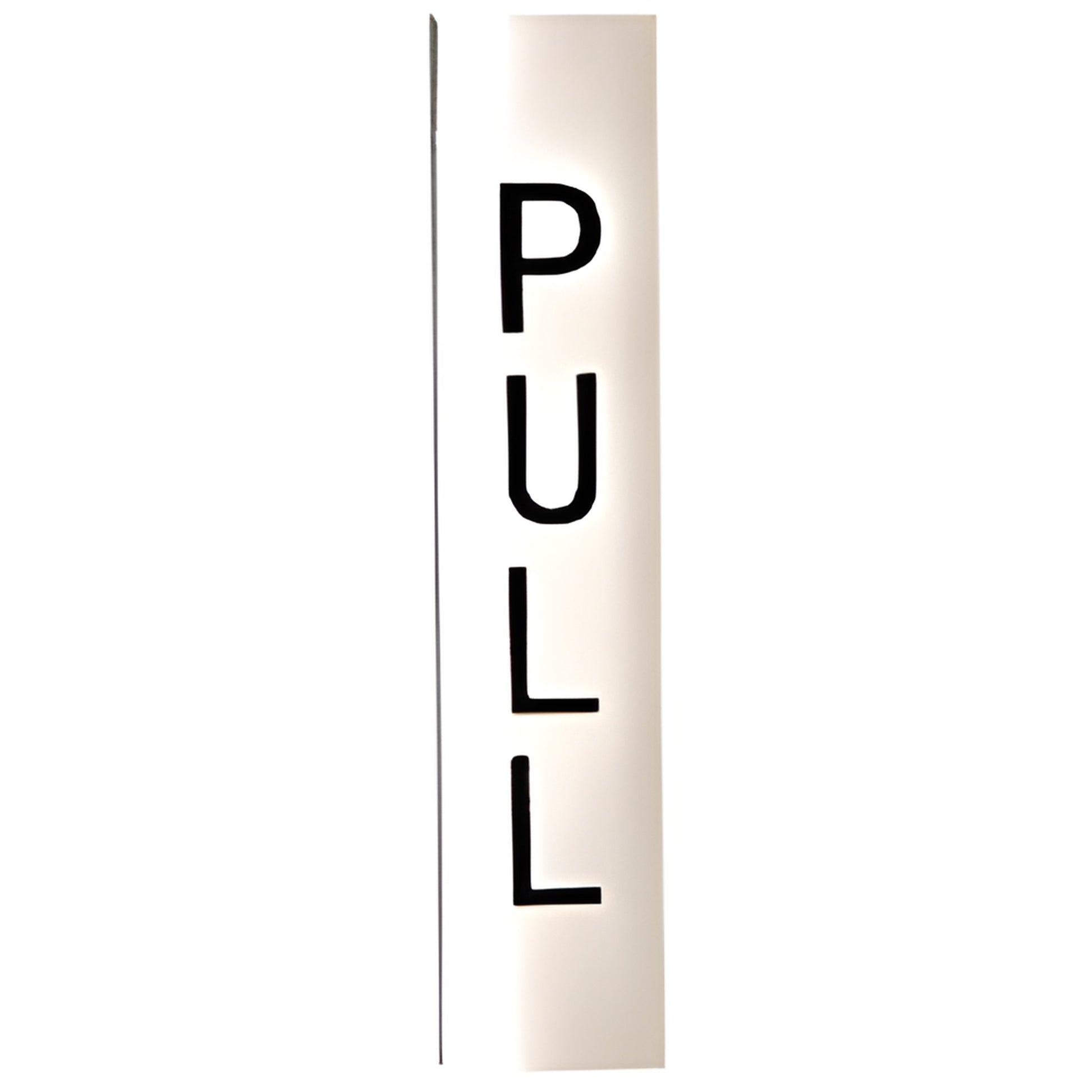Polished stainless steel 4-1/2 in 1 in push-pull door indicator, etched "PULL" letters, pressure-sensitive adhesive back.