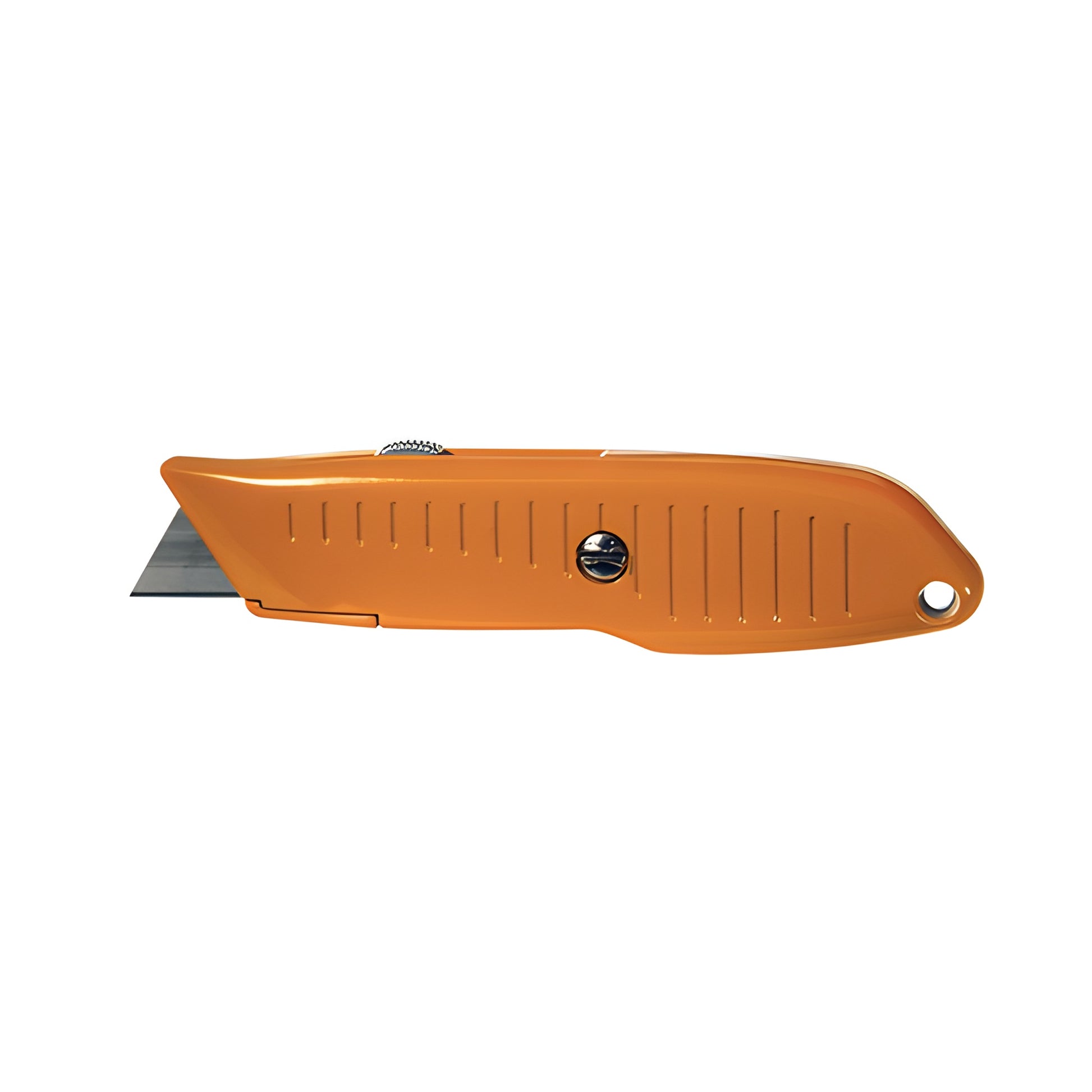 Safety-orange CRL heavy-duty retractable utility knife with diecast zinc handle, non-slip ribs and exposed blade (SKU 82L)