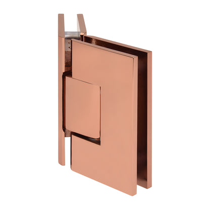 Rose gold brass glass-to-glass shower hinge (SKU V1E045RG), square-edge 135 pivot, fits 3/8-1/2 (10-12mm) glass.