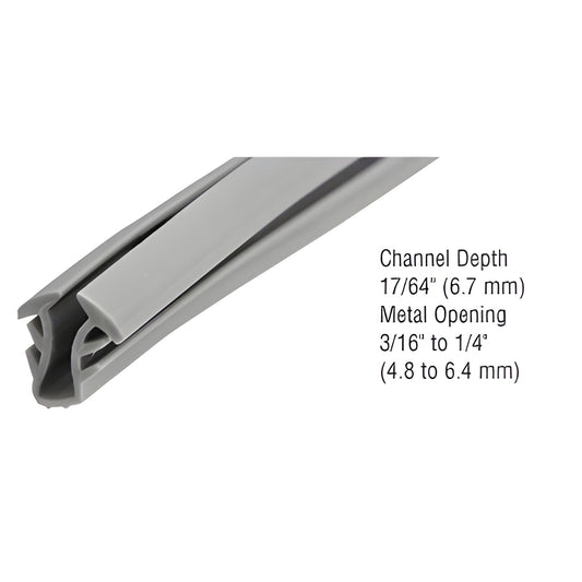 Gray extruded glazing vinyl strip/profile for double-strength glass (GC723C), channel depth 17/64", metal opening 3/16-1/4".