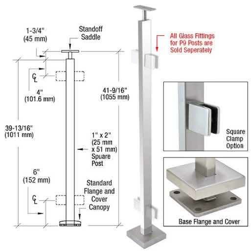 CRL Polished Stainless 42" P9 Series 180° Center Post Railing Kit - Sleek & Durable.