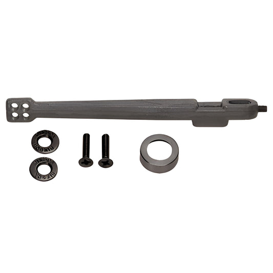 Rixson Series 28 dark bronze center-hung bottom arm with exposed mounting and alignment hardware, SKU 282026DU