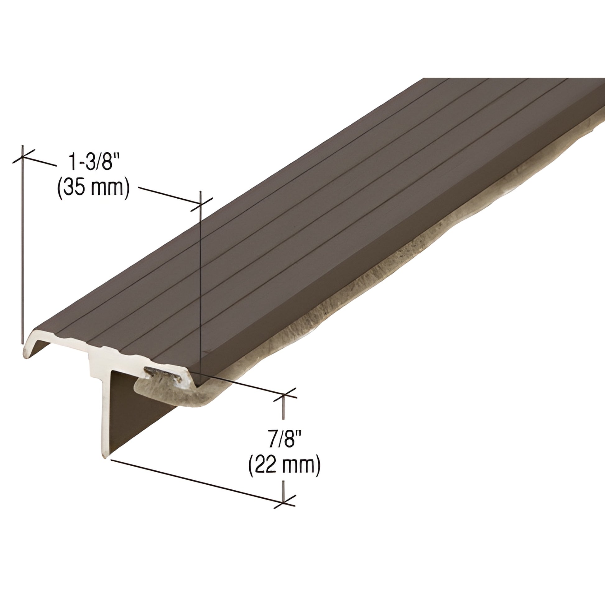 Bronze extruded aluminum overlapping door astragal with black pile weatherstrip for double doors, 84" x 1-3/8" (SKU 95PD84)