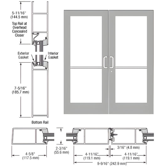 SF62411 medium-stile double entrance pair, clear anodized, 4-5/8 stiles, impact-rated, prepped for concealed closer and hard