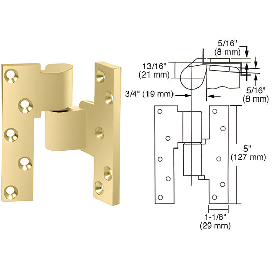Rixson polished brass 3/4" offset intermediate pivot SKU M19RHPB, right-hand mortised aluminum pivot for doors up to 90 in.