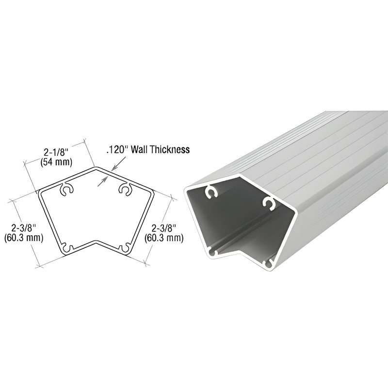 P536S silver metallic aluminum 135-degree post profile, 2-3/8" height, hollow extrusion, 20'-1" stock length