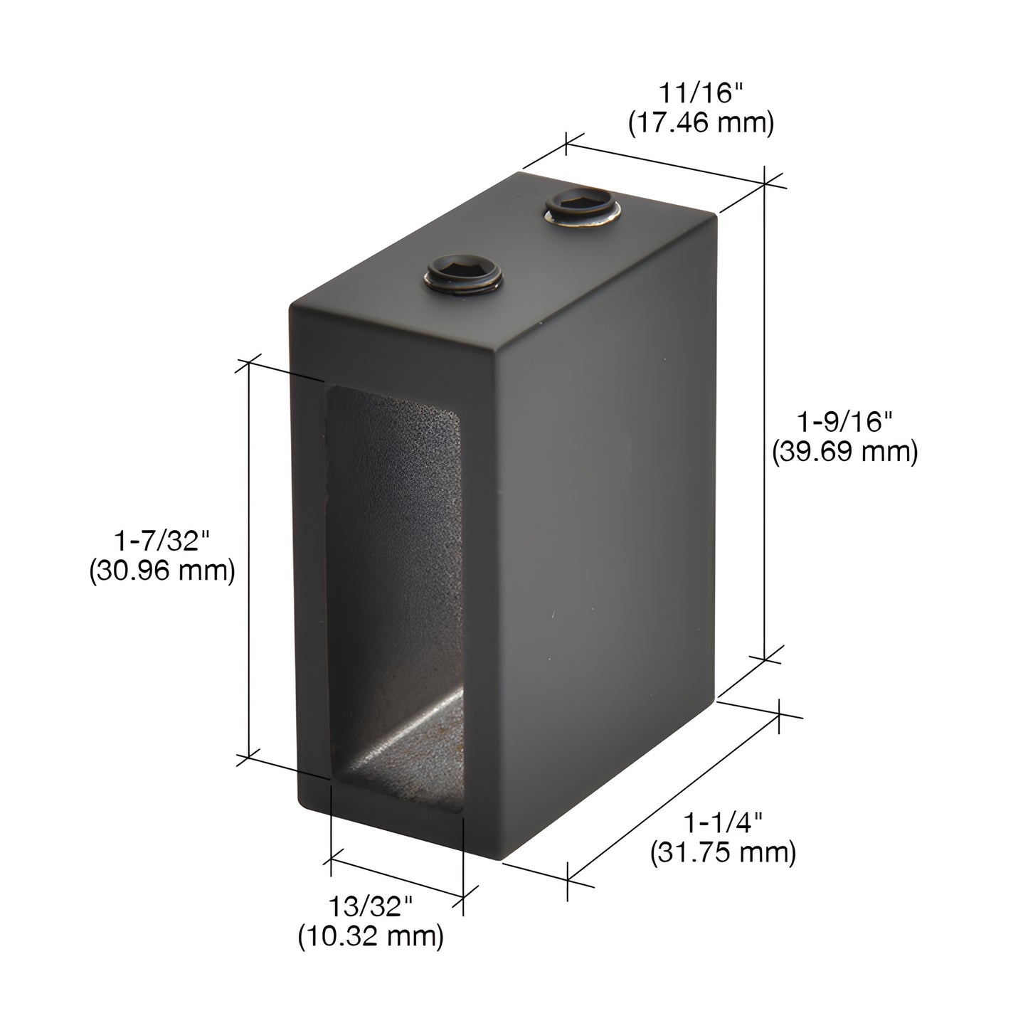 Matte black stainless steel adjustable wall track holder kit (SERAHW2MBL) with screw and two metal clamps.