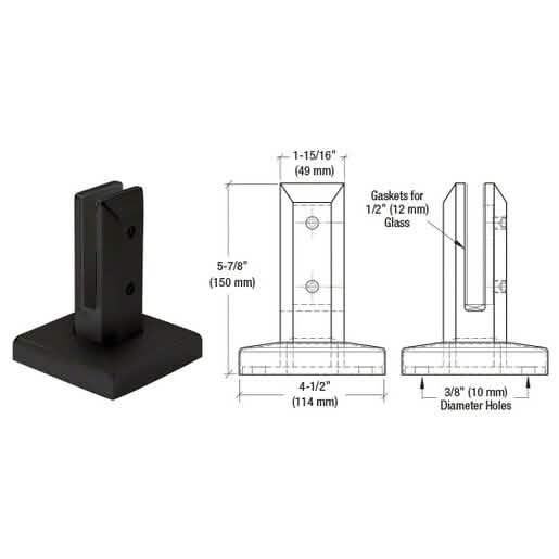 CRL Matte Black Finish Surface Mount Friction Fit Square Spigot - Elegant Modern Design