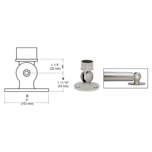 HR20PFBS 360 deg adjustable brushed stainless corner fitting for 50.8 mm handrail tubing, base-mount
