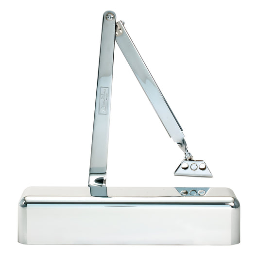 PR70BFCH polished chrome surface-mounted commercial door closer with parallel arm, adjustable and ADA-compliant