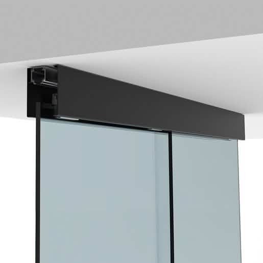 CRL50 Matte Black Sliding Door & Fixed Sidelite Panel Ceiling Mount Kit - Modern Design