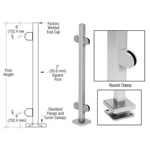 CRL 42" Stainless Steel Glass Clamp for Center Square Post Railing - 180° Kit