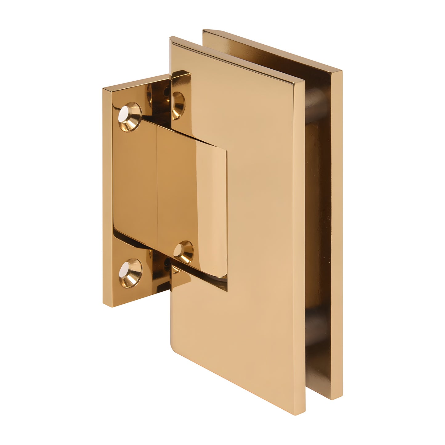 French gold brass shower door hinge, short wall-mount back plate for 3/8-1/2" glass (SKU V1E074FG)