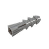 A single gray plastic screw anchor shown from the rear opening angle.