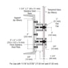 A technical diagram showing the dimensions and assembly of the stainless steel standoff fitting with a glass panel.
