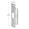 The stainless steel strike plate is displayed with dimension lines indicating a 4-7/8 inch height and 1-1/4 inch width.