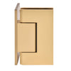A front-facing view of the satin brass Trento hinge, highlighting the offset back plate mounting style.