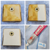 A composite image showing the step-by-step cleaning process of a brass hardware component using Autosol metal polish.