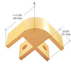 A gold anodized aluminum 90-degree glass connector shown with technical dimension labels.