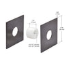 Black square vinyl gaskets and a white spacer shown with dimension labels for the SS0B railing system.