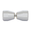 A side profile view of the back-to-back brass bow-tie knob with a polished chrome finish.