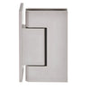 A side profile view of the brushed nickel Trento hinge designed for wall-mounted glass doors.